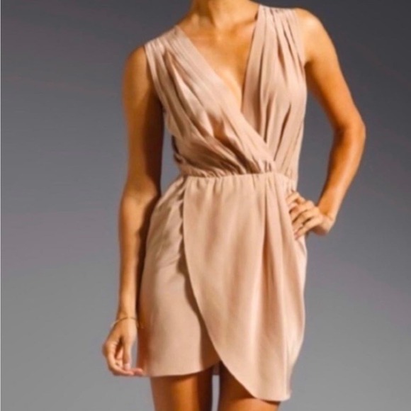 Amanda Uprichard Dress Womens Small Nude Silk Sleeveless Romantic Faux Wrap - Picture 1 of 13